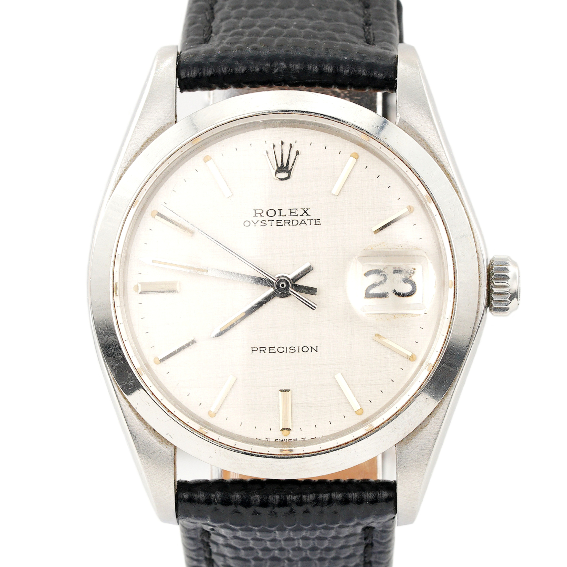 Mens Rolex Stainless Steel Oysterdate Watch Silver Linen Dial