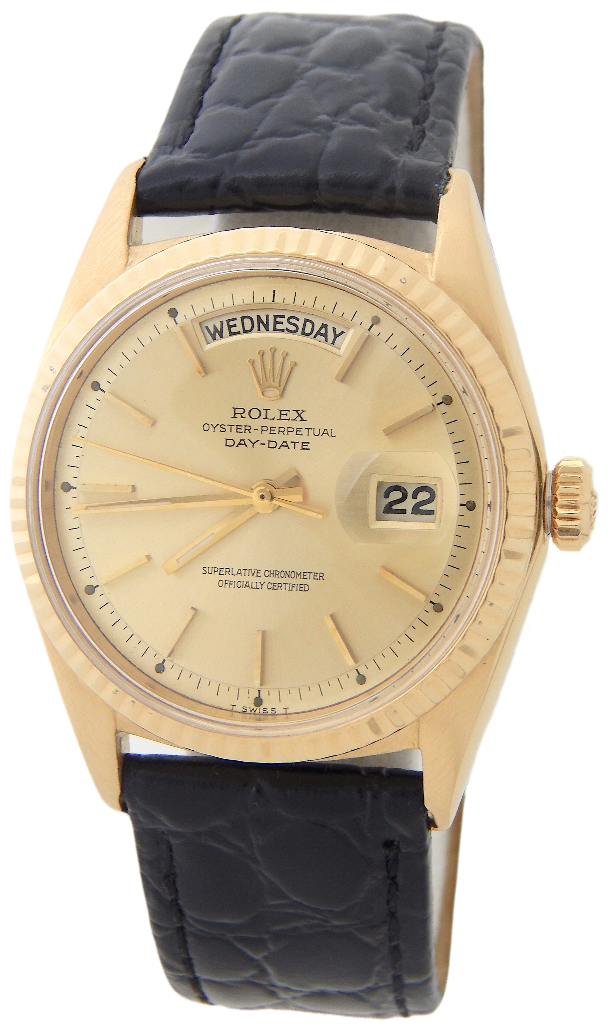 Mens Vintage Rolex 18K Yellow Gold Day-Date 1803 Watch Champagne