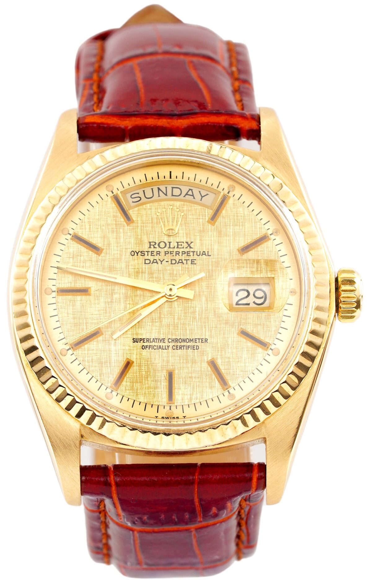 Vintage Rolex Day-Date 1803 Mens 18K Yellow Gold Watch with Gold Linen Dial